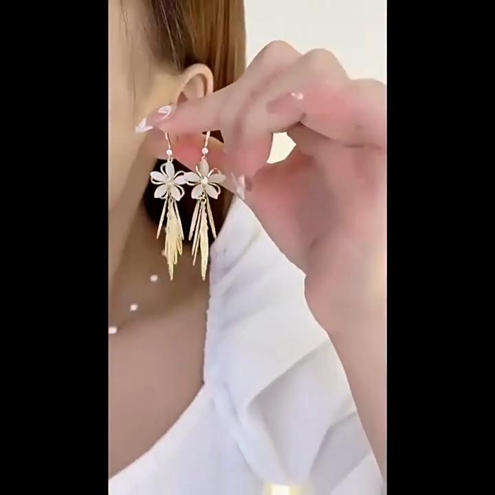 Nový korejský trend květinové náušnice s dlouhým střapcem náušnice s krystalovým řetízkem pro ženy Dívky Denní šperky Dárky na párty