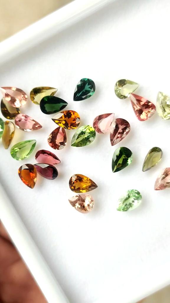 Best Quality Tourmaline Pear Cut Multi Gemstone, 6x9 MM Size Pear. Multi Tourmaline Loose Gemstone Lot, October Birthstone For Making Jewelry.
