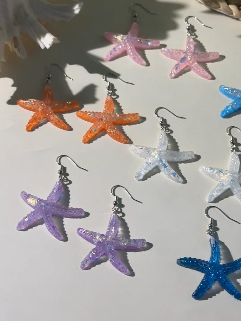 Modische und niedliche Imitations-Seestern-Anhänger Damen-Schmuck Ohrringe Blauer Seestern-Anhänger Ohrringe