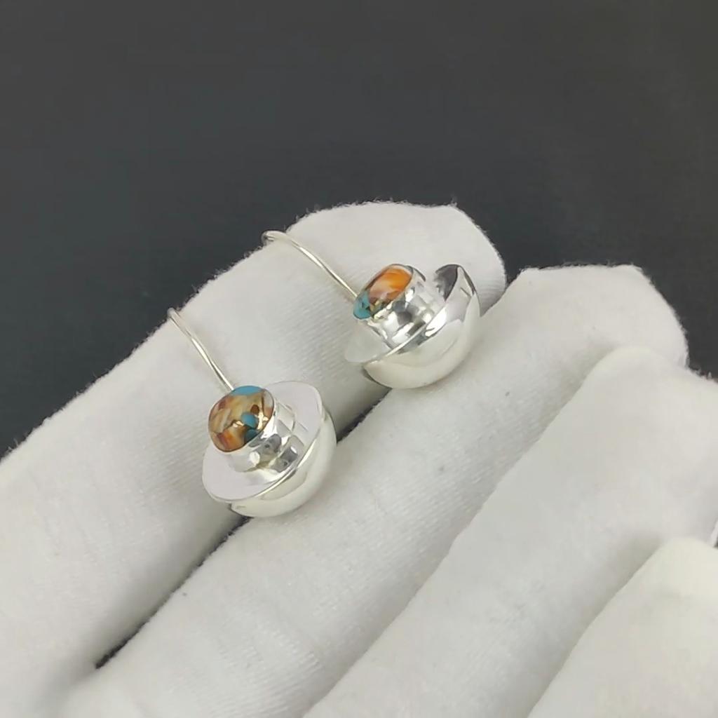 Natural Orange Spiny Oyster Gemstone Earrings, 925 Sterling Silver Earring, Handmade Boho Silver Jewelry Dangle Earrings, Easter Gift