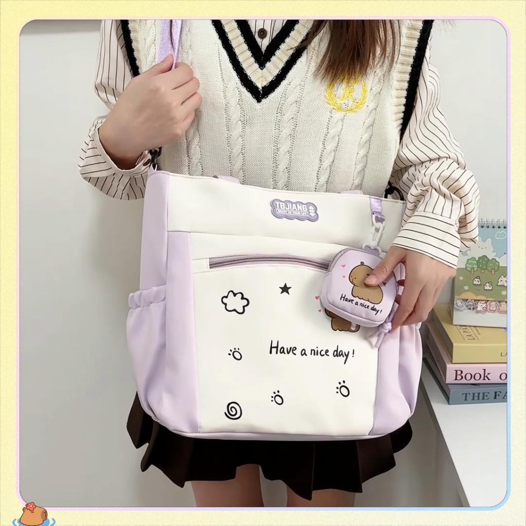 Women's Handbag Cartoon Print Book Bag Student Shoulder Bag Large Capacity Crossbody Bag