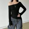 New Women's Solid Color Slim Fit Street Fashion Sloping Collar Camisole Long Sleeved Top for Women