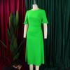 Summer Women's Dress Plus Size Solid Color Round Neck Bubble Sleeve Slim Waist Dresses