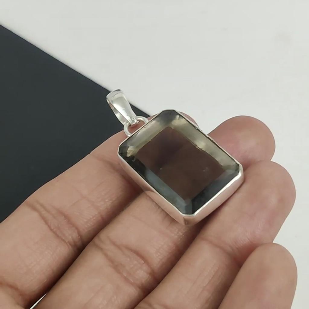 Wunderschöner Rauchquarz Edelstein Anhänger 925 Sterlingsilber - Handgefertigtes Design, Alltagsschmuck, Einzigartiger Rauchquarz Anhänger Geschenk für Männer