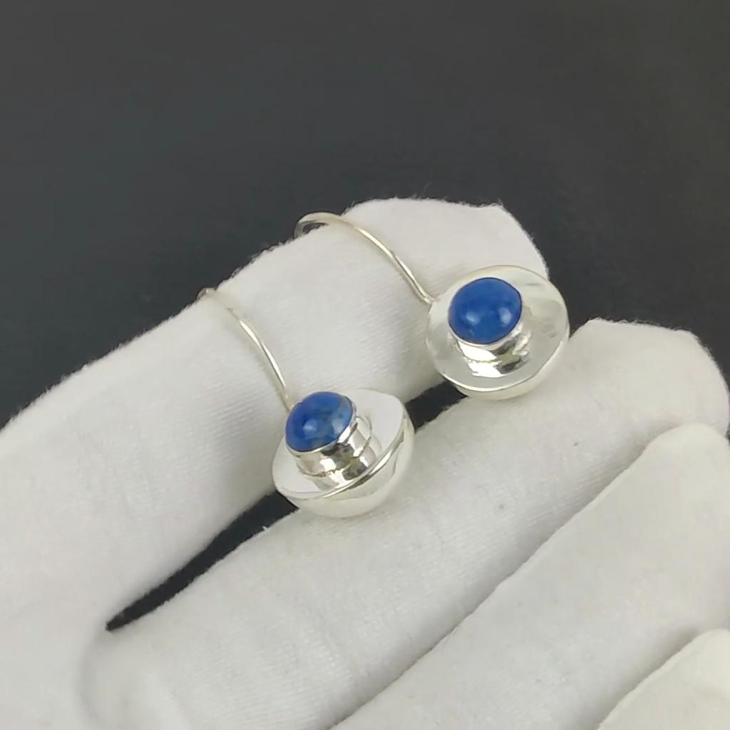 Natural Lapis Lazuli Gemstone Hoop Earrings, 925 Sterling Silver Earring, Handmade Boho Silver Jewelry Dangle Earrings, Birthday Gift
