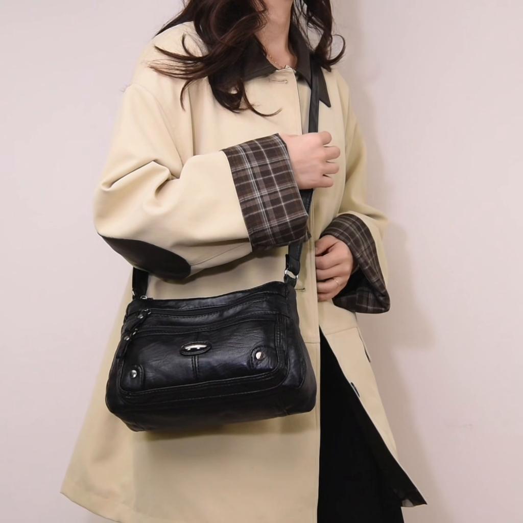 PU Women's Shoulder Bag Multi-Pocket Crossbody Bag Lightweight Middle-aged Mother Bag