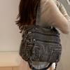 Gewaschene Denim-Umhängetasche mit mehreren Taschen und oberem Griff, verstellbarem Riemen, lässige Tragetasche für den täglichen Gebrauch