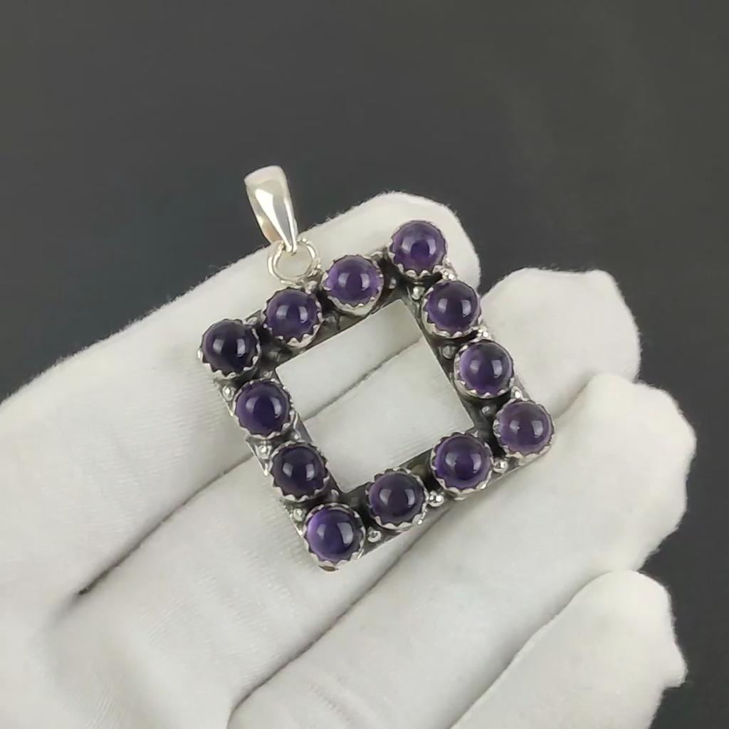 Amethyst Gemstone Silver Pendant in 925 Sterling Silver- Handmade Design, Everyday Wear Jewelry, Unique Pendant Anniversary Gift