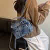 Stylish Denim Handbag Mini Backpack with Detachable Strap and Front Pockets for Casual Wear