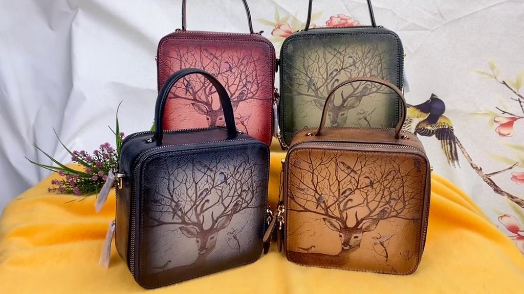 Johnature Retro Small Bag Genuine Leather Women Handbag Hand Brushed Animal Prints Cowhide Shoulder & Crossbody Bags