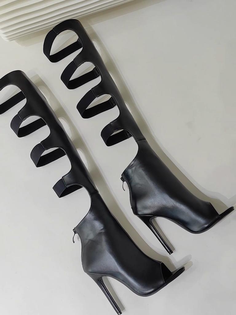 Eilyken Designer Narrow Band Peep Toe Zipper Women Boots Sandals Sexy Thin High Heels Shoes Fashion Thigh Long Booties
