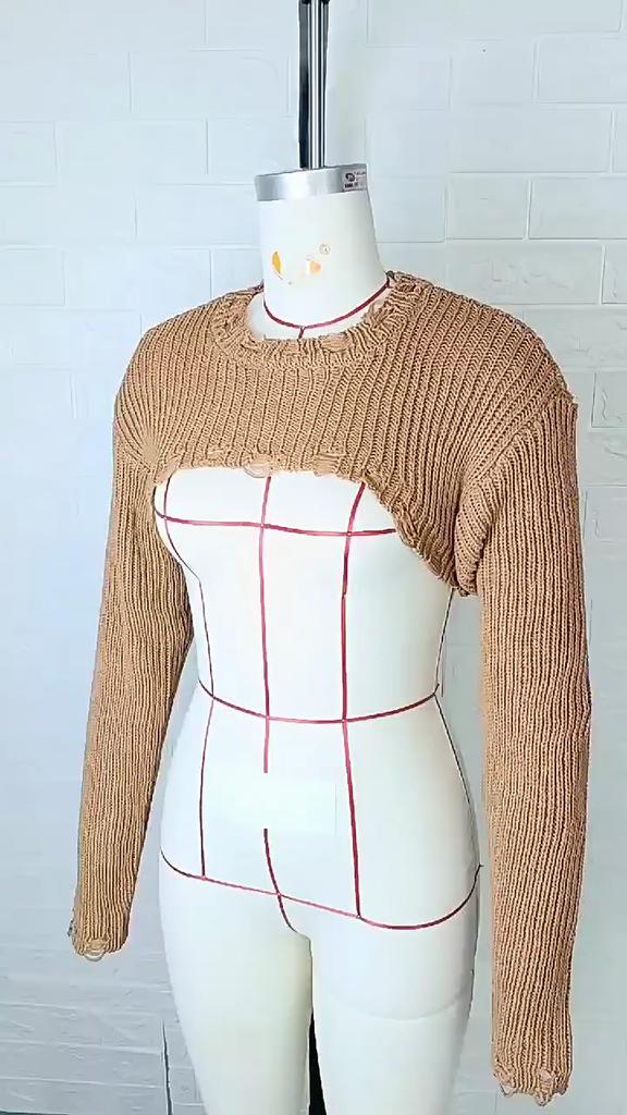 BITCED Pullover Knit Cover-Up Women's Niche Design Ultra-Short Outerwear Sexy Crop Top