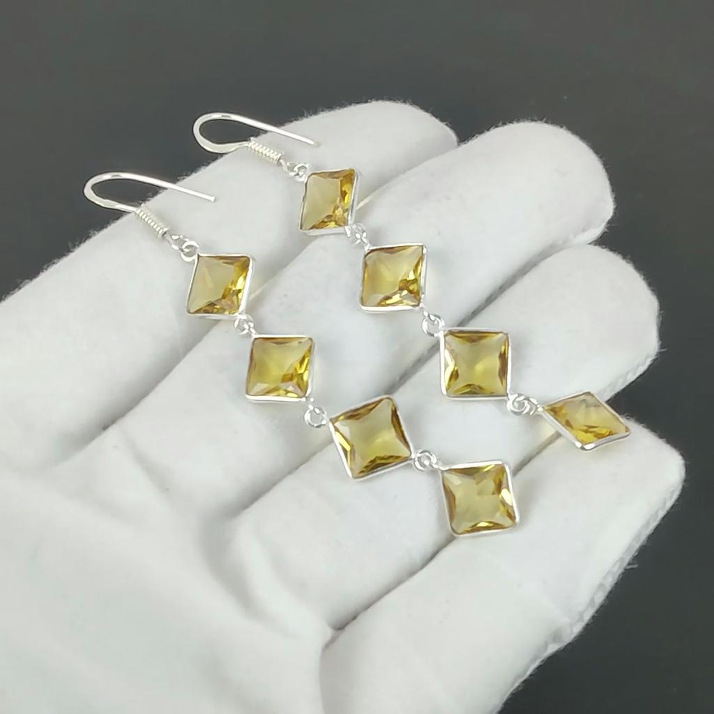 Citrine Gemstone Earrings, 925 Sterling Silver Earrings, Handmade Silver Earrings For Gift, Citrine Dangle Earrings Party Wear Gift