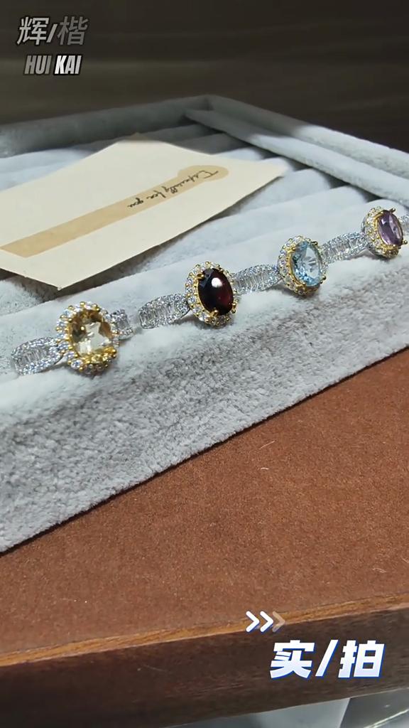 S925 Sterling Silver Ring Women's Inlaid Garnet Crystal Stone Peridot Natural Color Treasure Index Finger Ring