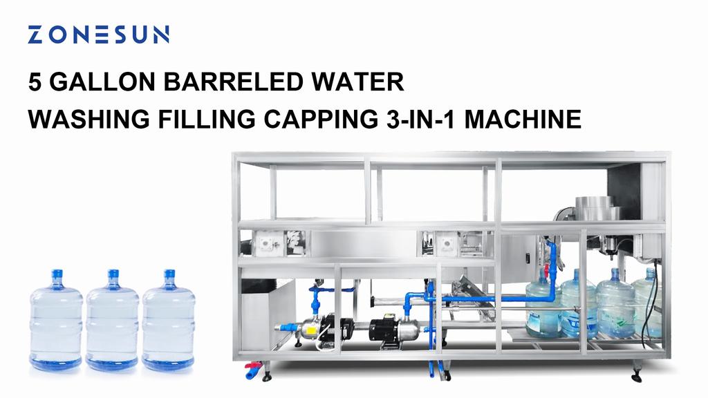 ZONESUN 5 Gallon Drinking Water Liquid Barreled Water Filling Machine Bottle Rinsing Packaging Capping Sealing ZS-XG100J