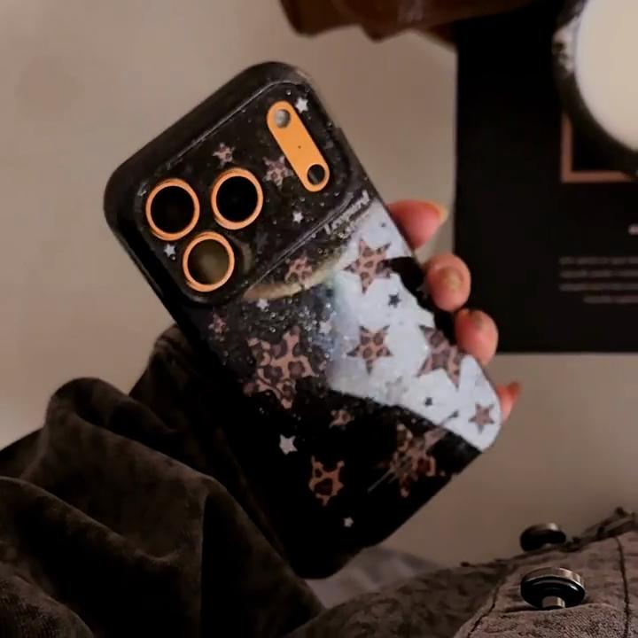Glitter Leopard Print Star Phone Case for iPhone 15, iPhone 16, iPhone 17 Pro Max