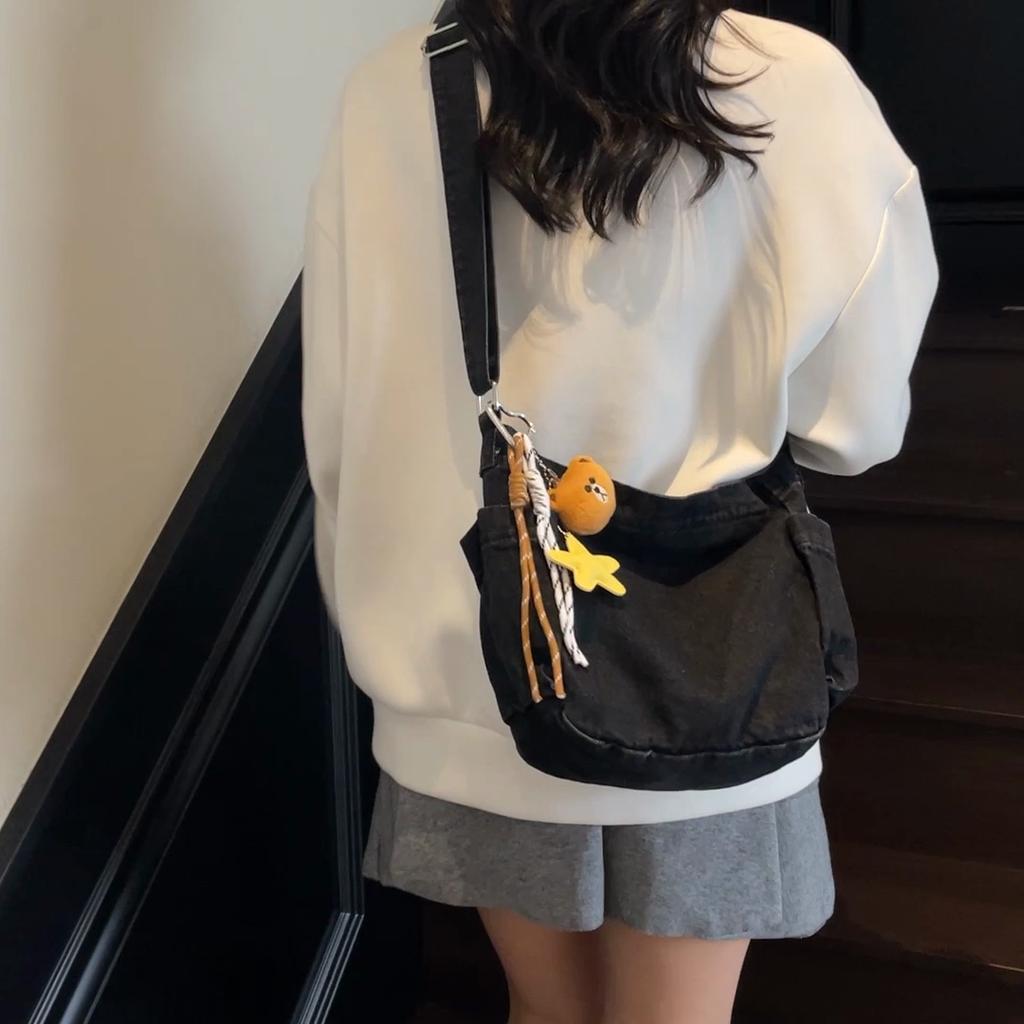 Denim-Umhängetasche mit großer Kapazität Damen Retro Pendler Umhängetasche