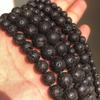 Natürliche schwarze Lavastein-Runde, lose Perlen für die Schmuckherstellung, Ständer 15'', 4/6/8/10/12 mm
