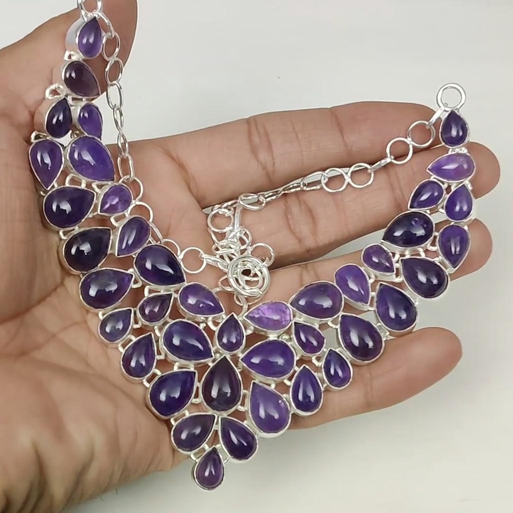 Natural Amethyst Gemstone Handmade 925 Sterling Silver Electroform Necklace, Amethyst Silver For Wife Unisex Necklace, Gift For Mom