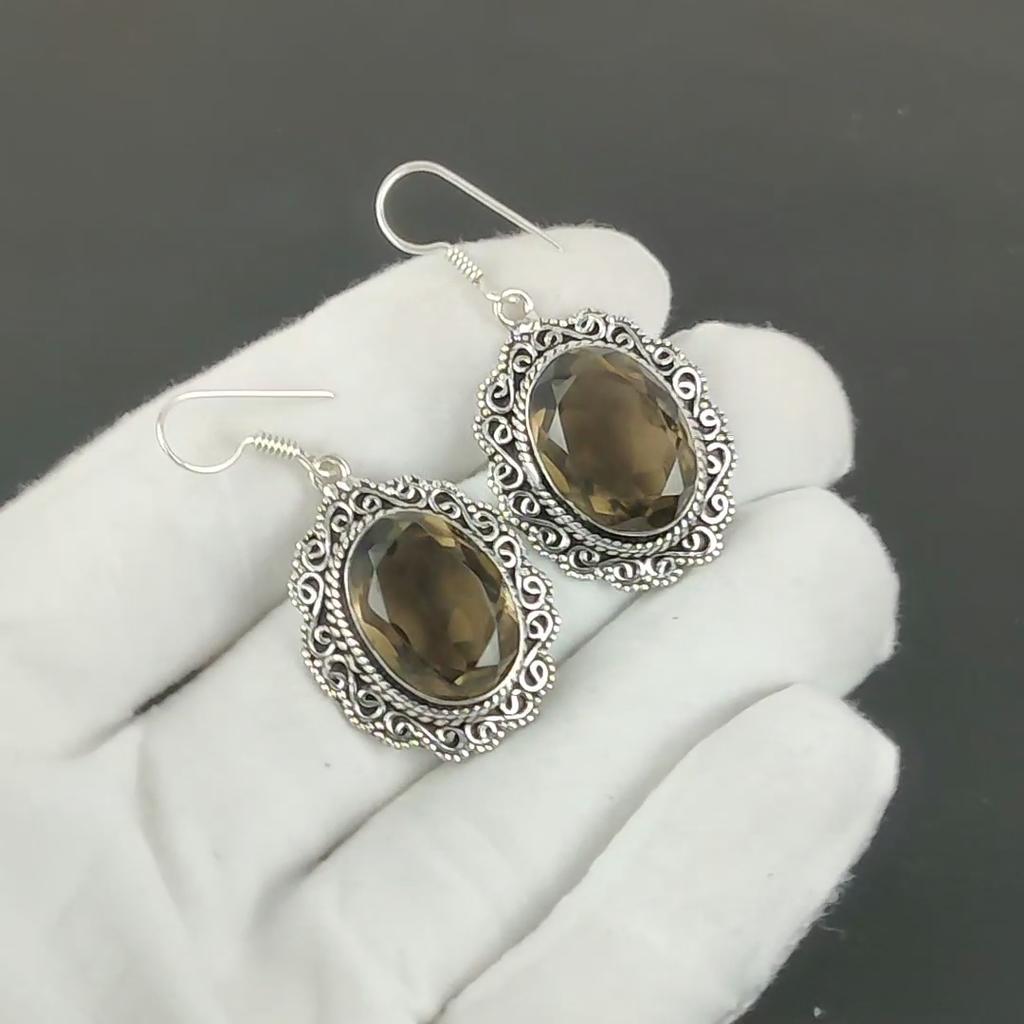 Smoky Topaz Gemstone Earrings, 925 Sterling Silver Earrings, Handmade Silver Earrings For Gift, Smoky Topaz Dangle Drop Earrings For Birthday Gift