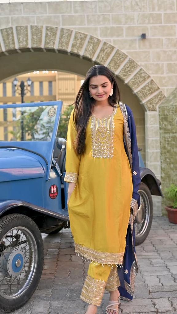Presenting  New Designer Embroidered Chinon Suit With Sequence Embroidered Work