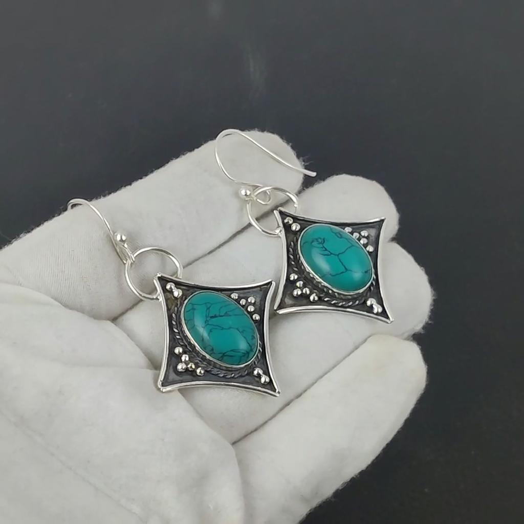 Natural Turquoise Gemstone Antique Earrings 925 Sterling Silver Earring, Boho Silver Jewelry Dangle Earrings, Gifts For Birthday Gifts For Her