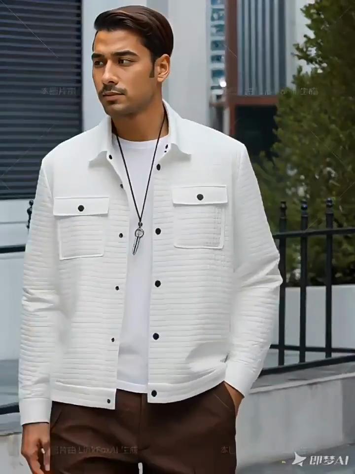 New Men's Casual Jacquard Small Checkered Loose Coat Shirt Suitable for Spring and Autumn with A Fashionable Style.