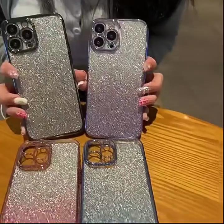 Luxury Plating Glitter Case For iPhone 15 14 Pro Max 13 11 Pro Max 12 Mini XR X XS 7 8 Plus SE 2020 Soft Shockproof Phone Cover
