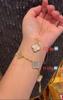 High Version Four-leaf Clover Five-flower 18k Gold Inlaid Diamond White Mother-of-pearl Black Agate Bracelet