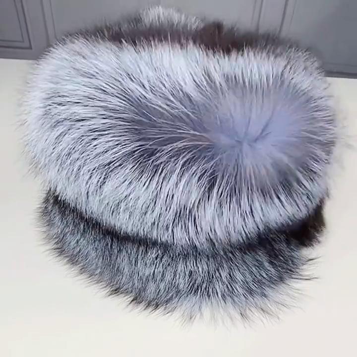 Fox Fur Hat Men's Winter Fur Mongolian Cap 100% Genuine Fox Fur Bomber Hats Warm Ear-protecting Ski Hat