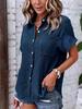 Casual V Neck Button Down Shirts for Women Solid Short Sleeve Blouse Tops
