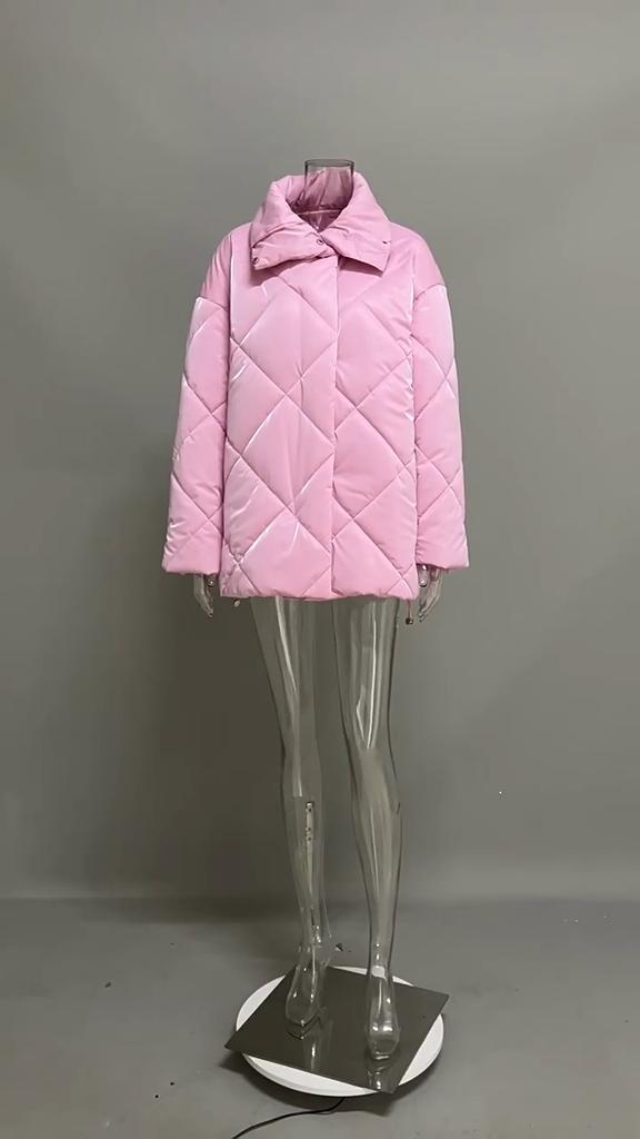 Fashionable Diamond Cotton Coat Autumn And Winter New Loose Coat Matte Glossy Lapel Cotton Casual Jacket