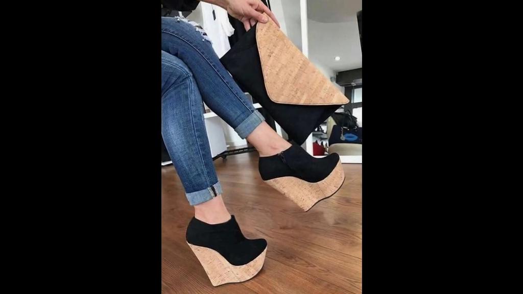 Eilyken Sexy Round head Platform Wedge Women Pumps Super High Club Wearing Heels zipper ladies wedge shoes