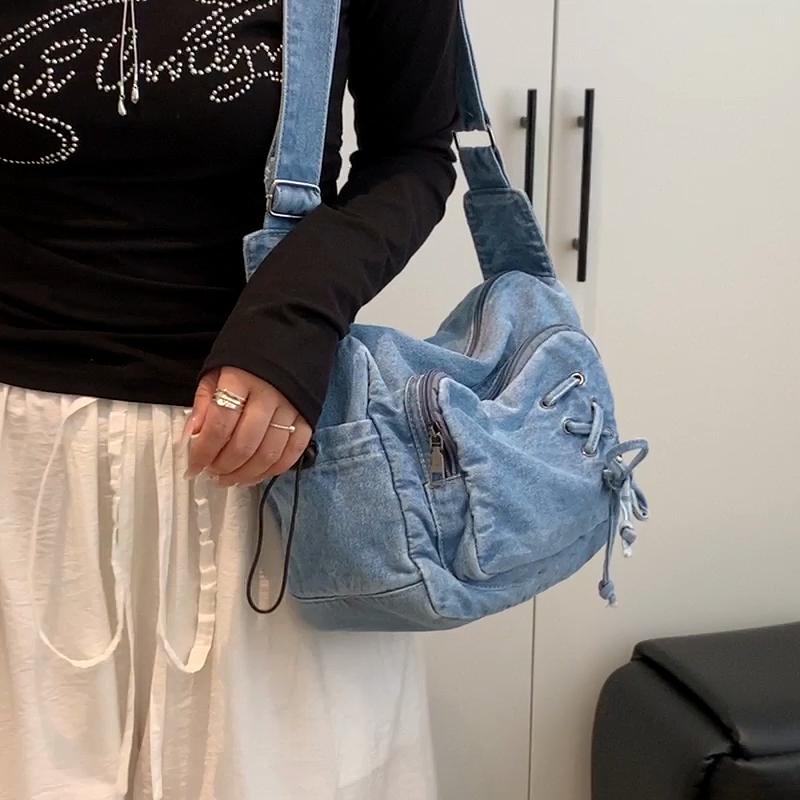 Denim Crossbody Bag Women's Underarm Bag Multi-Pocket Shoulder Bag