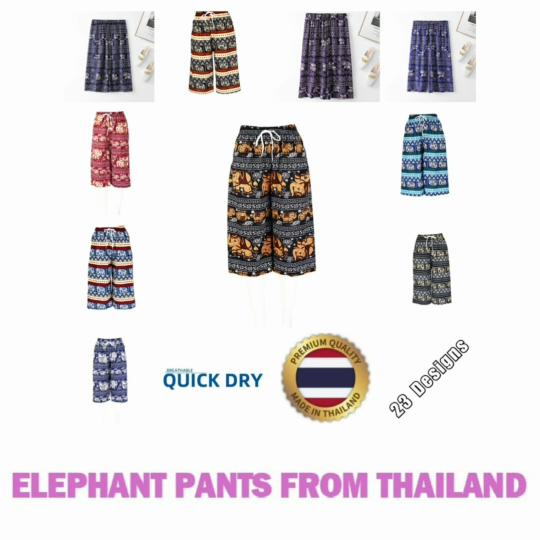 Elephant Capris Crop Pants Adjustable Elastic Waistband Rope Loose Legs Women Men Unisex Print Thailand Casual Streetwear Beach Bohemian Retro Vintage