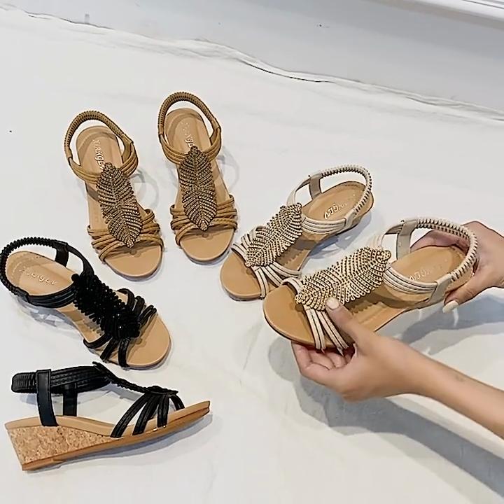 Lässige Keilsandalen für Damen, römische Sommerschuhe, dünne, vielseitige Freizeitschuhe für Damen mit dicker Sohle