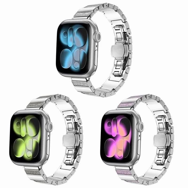 Rhinestone Piano Link Metal Watch Band, Luxury Strap for Apple Watch Series 1-11 38/40/41/42/44/45/46/49mm, Women Replacement Wristband