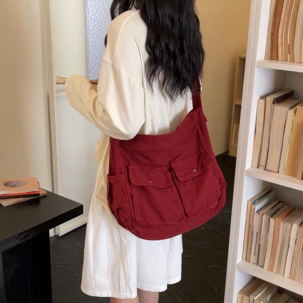 Tragetasche Werkzeugstil Schulter-Umhängetasche Große Kapazität Leinwandtasche Für Studenten