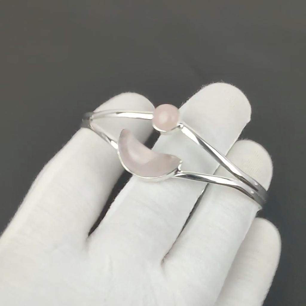 Natural Rose Quartz Gemstone Handmade Cuff Bangle 925 Sterling Silver Cuff Bangle, Rose Quartz Bracelet For Wife, Unisex Bangle, Valentine's Day Gift