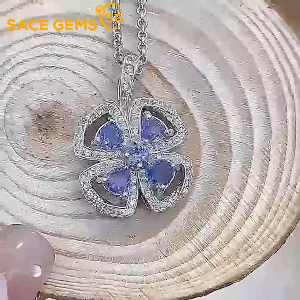 Sace Gems 925 Sterling Silver 4MM Natual Tanzanite Pendant Necklaces for Womne Two Ways To Wear It Fine Jewelry Birthday