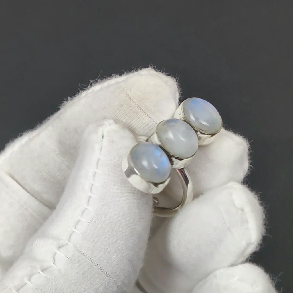 Natürlicher auffälliger Mondstein-Ring, verstellbar, 925er Sterlingsilber, passend für die US-Größen 6 bis 10, handgefertigter Boho-Schmuck für Damen und Herren, Valentinstagsgeschenke