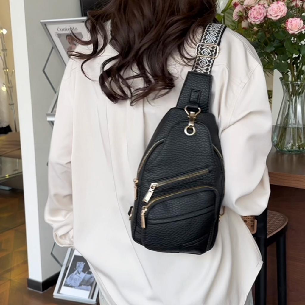 PU Chest Bag Women's Waist Bag Solid Color Shoulder Crossbody Bag Outdoor Sports Bag
