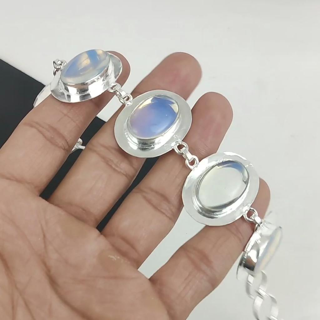 Beautiful Milky Opal Gemstone Handmade 925 Sterling Silver Bracelet, Milky Opal Bracelet For Wife , Unisex Bracelet, Party Wear Gifts