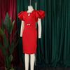 Women O Neck Dresses Ruffles Sleeve Diamond Plus Size Elegant Bodycon Package Hips Dress 2026
