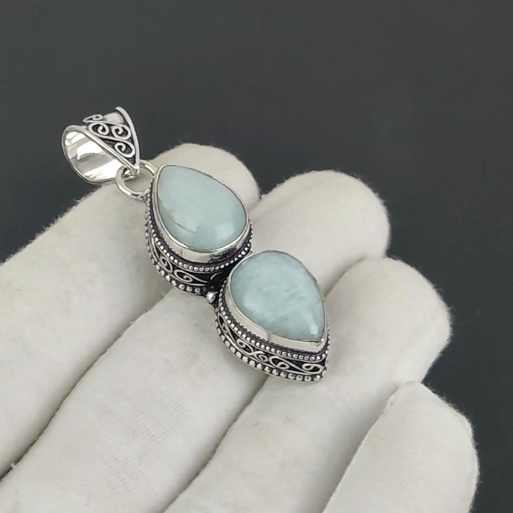 Natural Amazonite Gemstone Silver Pendant in 925 Sterling Silver - Handmade Pear Design, Everyday Wear Jewelry Birthday Gift