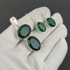Grüner Turmalin Anhänger Set, Grüner Turmalin Edelstein Handarbeit 925 Sterling Silber Ohrring Anhänger Set für Frauen Anhänger Geburtstagsgeschenk
