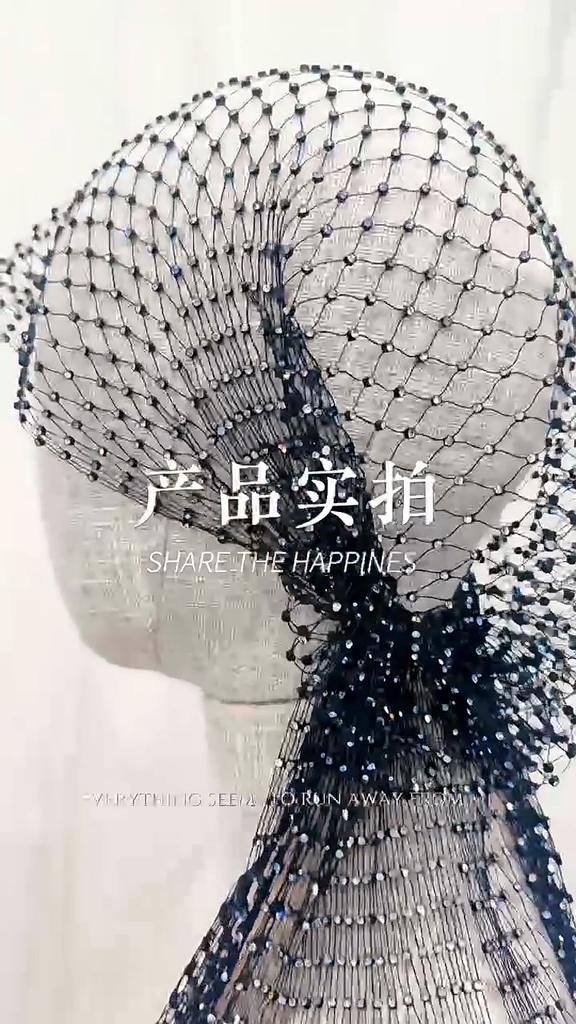 Handmade Hollow Out Fishnet Hat, Rhinestone Fashion Mid-length Fishnet Cap, Trendy Lady Accessory