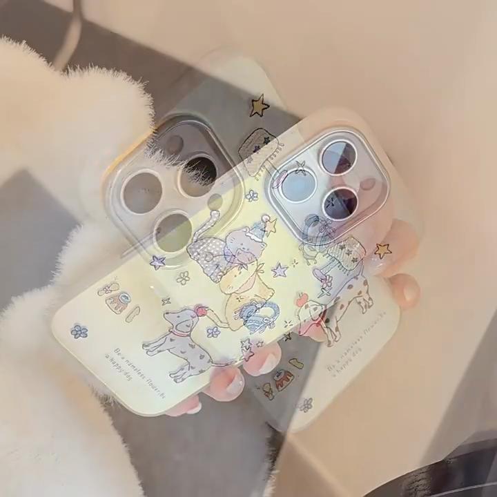 Gilt Cute Cute Pet Suitable for Iphone17 Mobile Phone Case 16 Laser 15Promax Generation 14 Cartoon 11 Electroplating