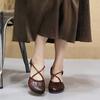 Johnature Genuine Leather French Cross Belt High Heel Sandals Fashionable Versatile Coarse Heel Women's Shoes