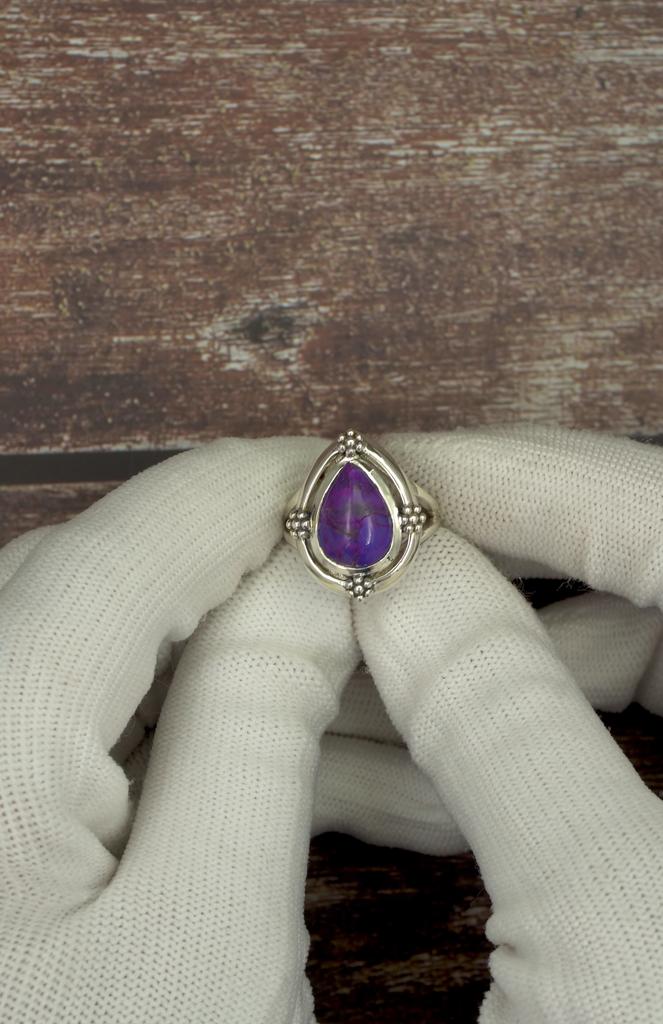 Purple Copper Turquoise Ring in 925 Sterling Silver - Teardrop Statement Jewelry - Bohemian Artisan Design - Gift for Women